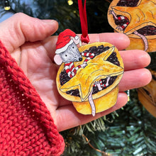 Load image into Gallery viewer, Mice Pie by Alice Draws the Line, adorable mouse in a mince pie, Christmas Decoration