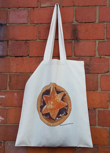 Mince Pie tote bag by Alice Draws The Line, festive food bag for life