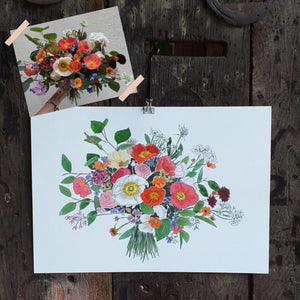 Wedding bouquet illustration by Alice Draws the Line, keep your wedding flowers fresh with an illustration of your bouquet to remember the day