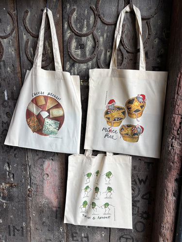 Christmas Tote Bags - Twist and Sprout, Mice Pies and Cheese Please