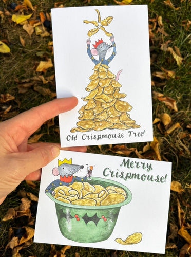 Crispmouse Christmas Cards by Alice Savery of Alice Draws the Line, festive mice illustrated Christmas Cards, designed and printed in the UK on recycled card
