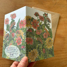 Load image into Gallery viewer, Delightful Dahlias botanical illustration greeting card by Alice Savery of Alice Draws the Line