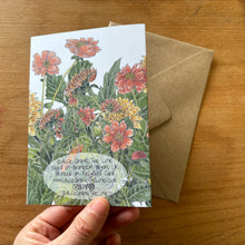 Load image into Gallery viewer, Delightful Dahlias botanical illustration greeting card by Alice Savery of Alice Draws the Line