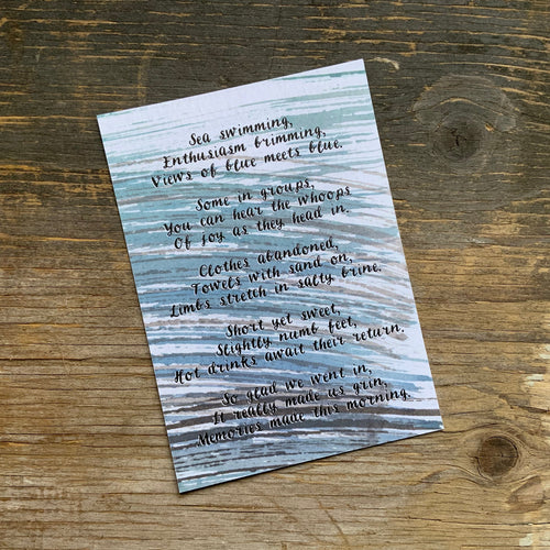 Sea Swimming poem postcard