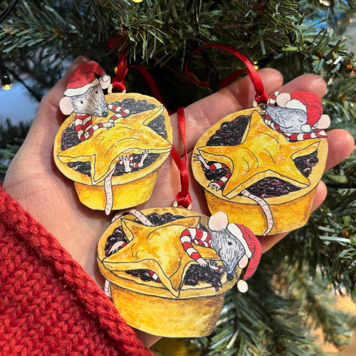 Mice Pie Decorations by Alice Draws the Line, illustrated Mice Pie Christmas Decorations