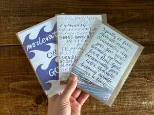 Shipping Forecast inspired greeting cards by Alice Savery of Alice Draws the Line Herefordshire Calligrapher