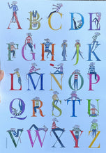 Load image into Gallery viewer, Rainbow coloured alphabet print featuring an illustrated Mouse by Alice Savery of Alice Draws the Line A3 poster print