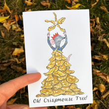 Load image into Gallery viewer, Oh! Crispmouse Tree! Christmas Card design by Alice Savery of Alice Draws the Line, illustrated mouse Christmas Card copyright Alice Savery 2025