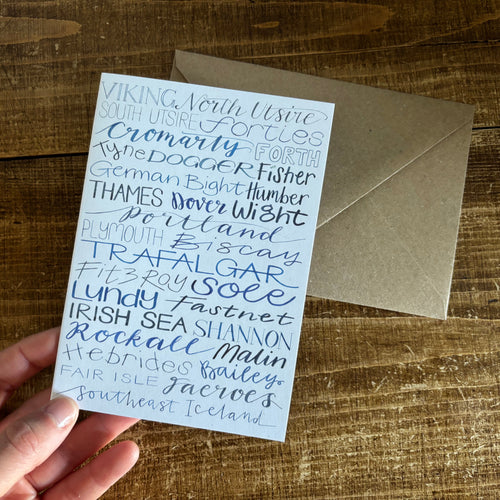 Sea Areas of the Shipping Forecast by Alice Savery of Alice Draws the Line, hand lettering