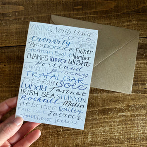 Sea Areas of the Shipping Forecast by Alice Savery of Alice Draws the Line, hand lettering