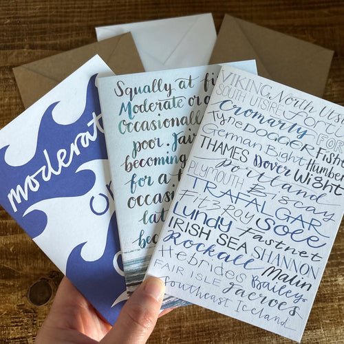 Set of three Shipping Forecast inspired greeting cards by Alice Savery of Alice Draws the Line