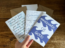 Load image into Gallery viewer, Set of three Shipping Forecast Greeting cards by Alice Savery of Alice Draws the Line, three blank cards for Shipping Forecast fans
