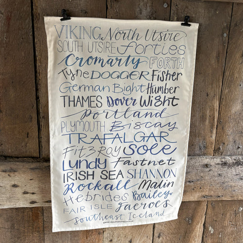 Shipping Forecast Sea Areas tea towel by Alice Savery of Alice Draws the Line