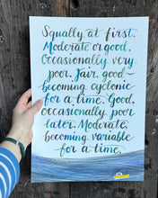 Load image into Gallery viewer, brush lettering watercolour giclée print inspired by the Shipping Forecast by Alice Savery of Alice Draws the Line