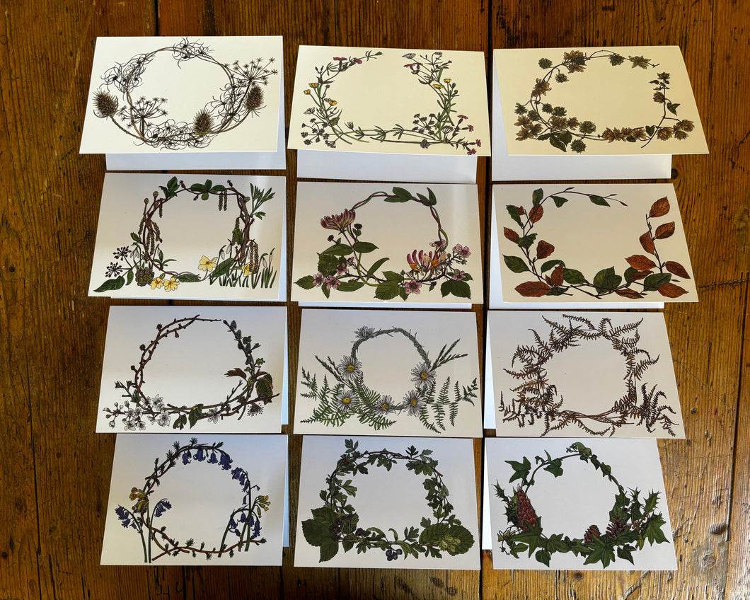 Set of 12 Cards, Botanical cards for each month of the year