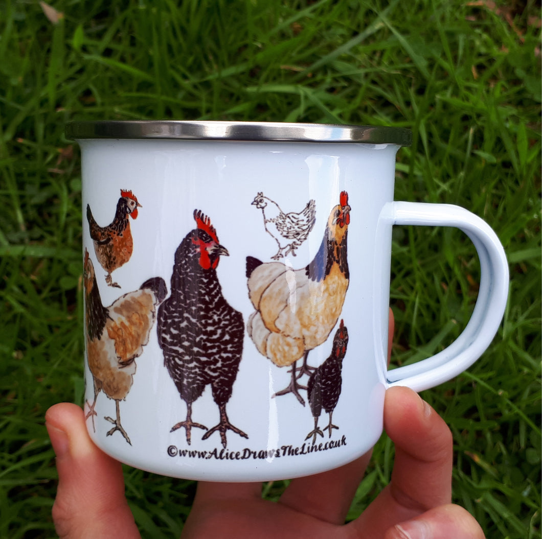 Enamel Chickens mug