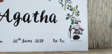 Load image into Gallery viewer, Botanical Rainbow name print by Alice Draws the Line, Birth print, christening print