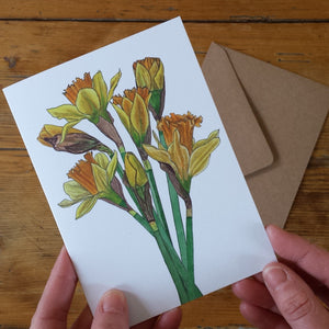 Daffodil Greeting card by Alice Draws the Line, recycled card mother's day