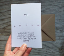 Load image into Gallery viewer, Bug card by Alice Draws The Line, mini-beasts galore, blank inside and printed on recycled card