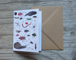 Birds, Bees and Bugs set of 3 greeting cards printed on recycled card, blank inside