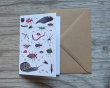 Load image into Gallery viewer, Bug card by Alice Draws The Line, mini-beasts galore, blank inside and printed on recycled card