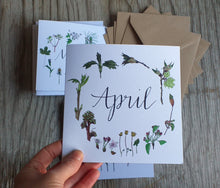 Load image into Gallery viewer, botanical calendar cards by Alice Draws The Line, recycled card, blank inside