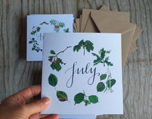 Load image into Gallery viewer, botanical calendar cards by Alice Draws The Line, recycled card, blank inside