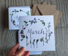 Load image into Gallery viewer, Set of 12 Calendar Cards, Botanical cards for each month of the year