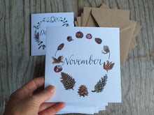 Load image into Gallery viewer, botanical calendar cards by Alice Draws The Line, recycled card, blank inside