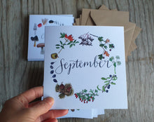 Load image into Gallery viewer, botanical calendar cards by Alice Draws The Line, recycled card, blank inside