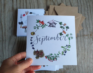 botanical calendar cards by Alice Draws The Line, recycled card, blank inside