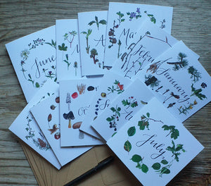 botanical calendar cards by Alice Draws The Line, recycled card, blank inside