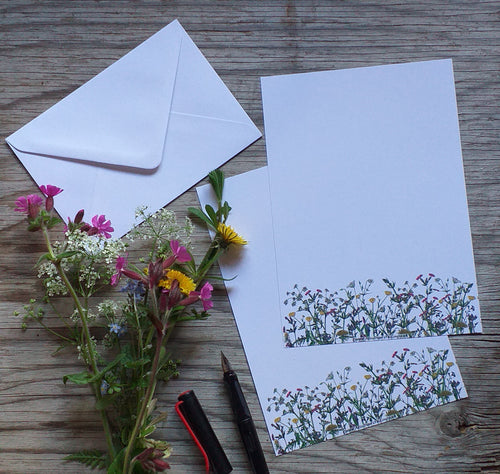 Spring Wildflowers letter paper by Alice Draws The Line, A5 letter paper printed on recycled paper with white recycled envelope