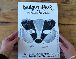 Printable badger mask by Alice Draws the Line, download and make at home