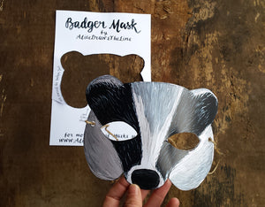 Printable badger mask by Alice Draws the Line, download and make at home