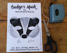 Load image into Gallery viewer, Printable badger mask by Alice Draws the Line, download and make at home