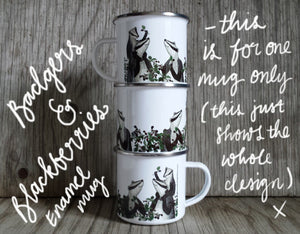 Badgers picking Blackberries enamel mug by Alice Draws the Line