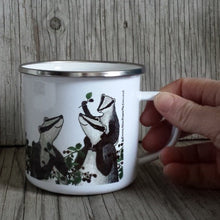 Load image into Gallery viewer, Badgers picking Blackberries enamel mug by Alice Draws the Line