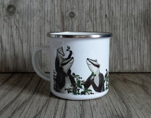 Load image into Gallery viewer, Badgers picking Blackberries enamel mug by Alice Draws the Line