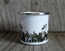 Load image into Gallery viewer, Badgers picking Blackberries enamel mug by Alice Draws the Line