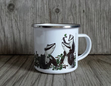 Load image into Gallery viewer, Badgers picking Blackberries enamel mug by Alice Draws the Line