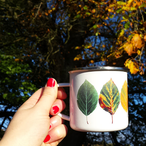 Beech Leaves Enamel Mug Design, Fall Leaves