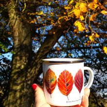 Load image into Gallery viewer, Beech Leaves Enamel Mug Design, Fall Leaves