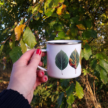Load image into Gallery viewer, Beech Leaves Enamel Mug Design, Fall Leaves