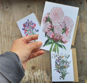 Botanical Bouquet card collection by Alice Draws the Line, set of 3 floral greeting cards, blank inside