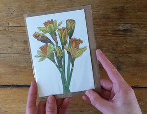 Daffodils card by Alice Draws the Line, recycled card mother's day card, easter card