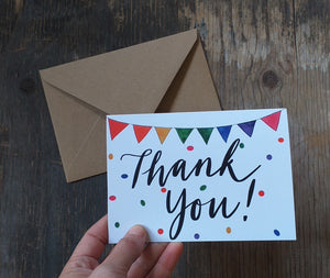 Rainbow bunting Thank you card by Alice Draws the Line hand lettering greeting card