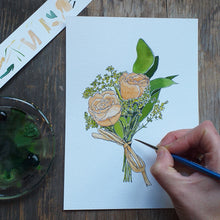 Load image into Gallery viewer, Buttonhole illustration by Alice Draws the Line preserving wedding flowers through illustration