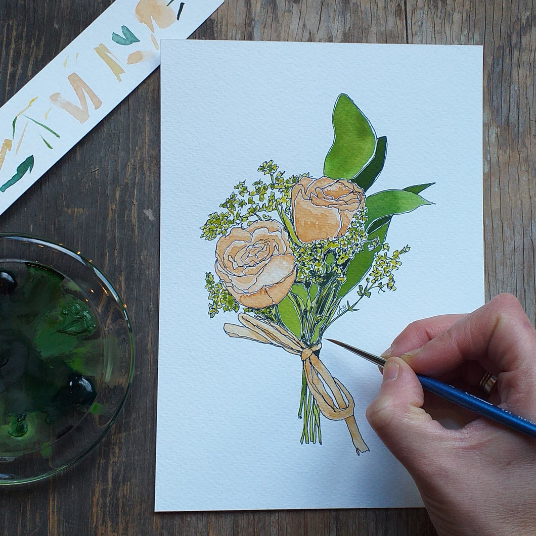 Buttonhole illustration by Alice Draws the Line preserving wedding flowers through illustration
