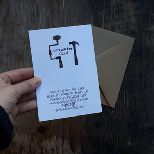 Carpentry card by Alice Draws the Line, Traditional hand tools for woodworking and cabinet making